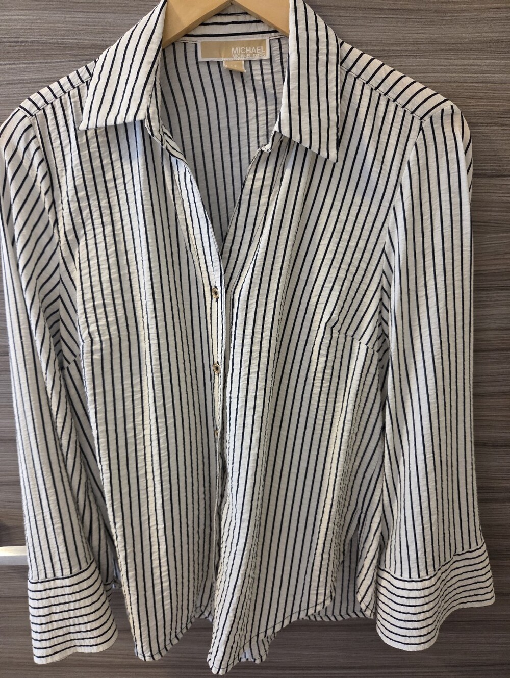 Michael Kors Striped Button Down Blouse Shirt White Black
